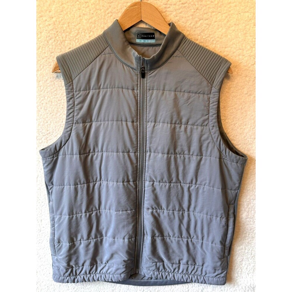 PGA Tour Golf Full Zip Vest Mens Size L Gray Sleeveless Quilted